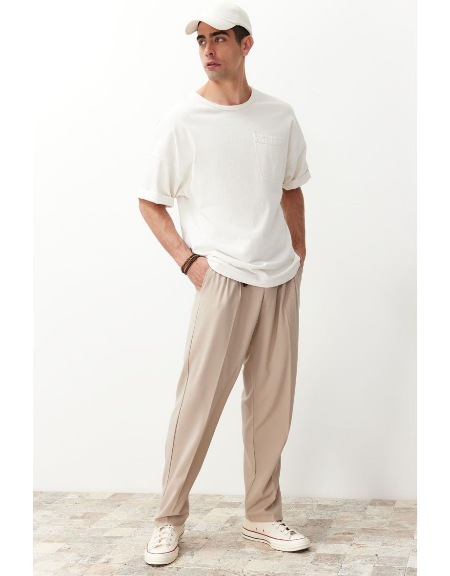 Beige Baggy Fit Trousers
