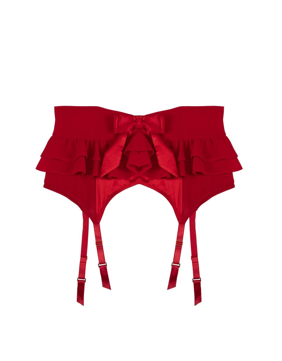 Annette Red Satin Skirted Suspender Belt - 3