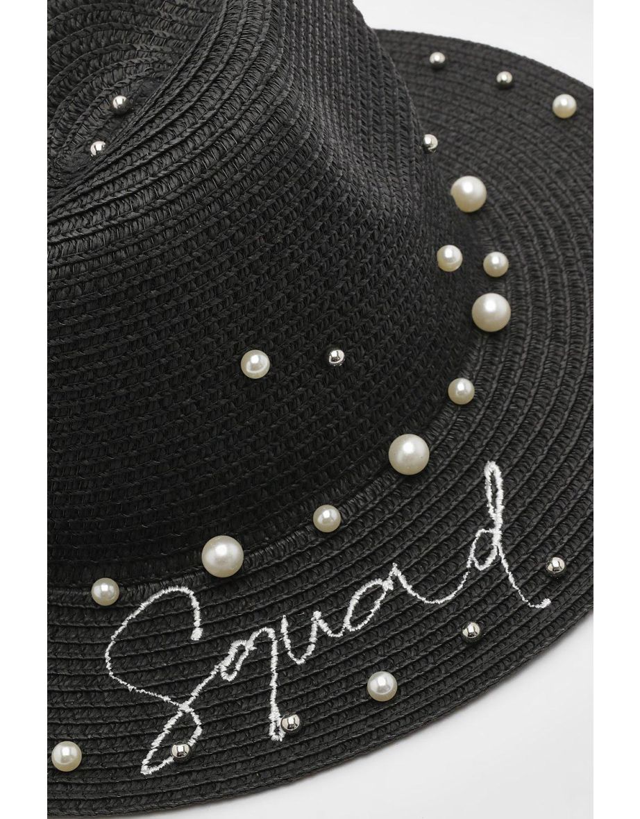 Bride Squad Pearl Shell Sun Hat - black - 3