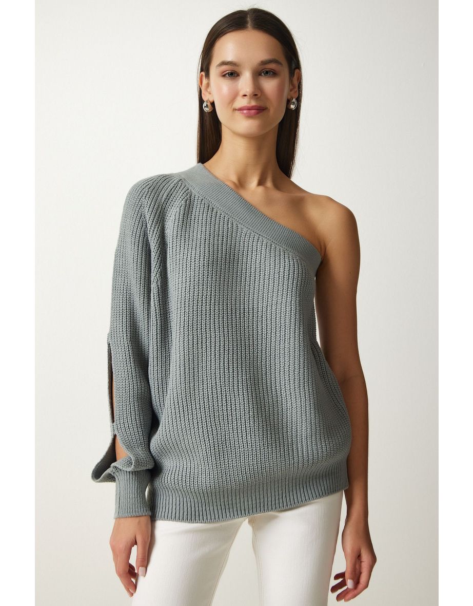 Women's Stone Window Detailed Single Sleeve Knitwear Sweater - 5