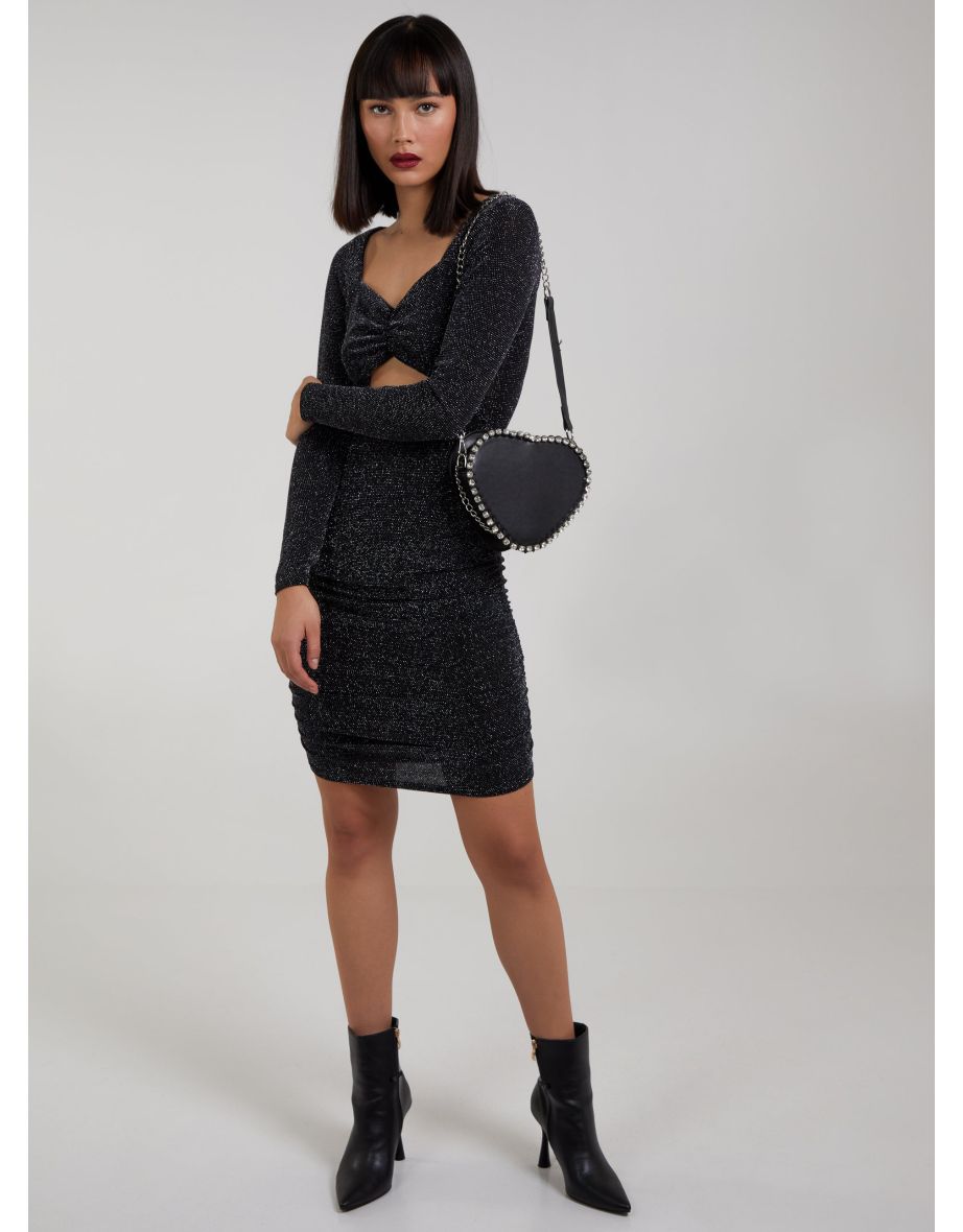 ALLURING - Metallic Long Sleeve Cut Out Dress