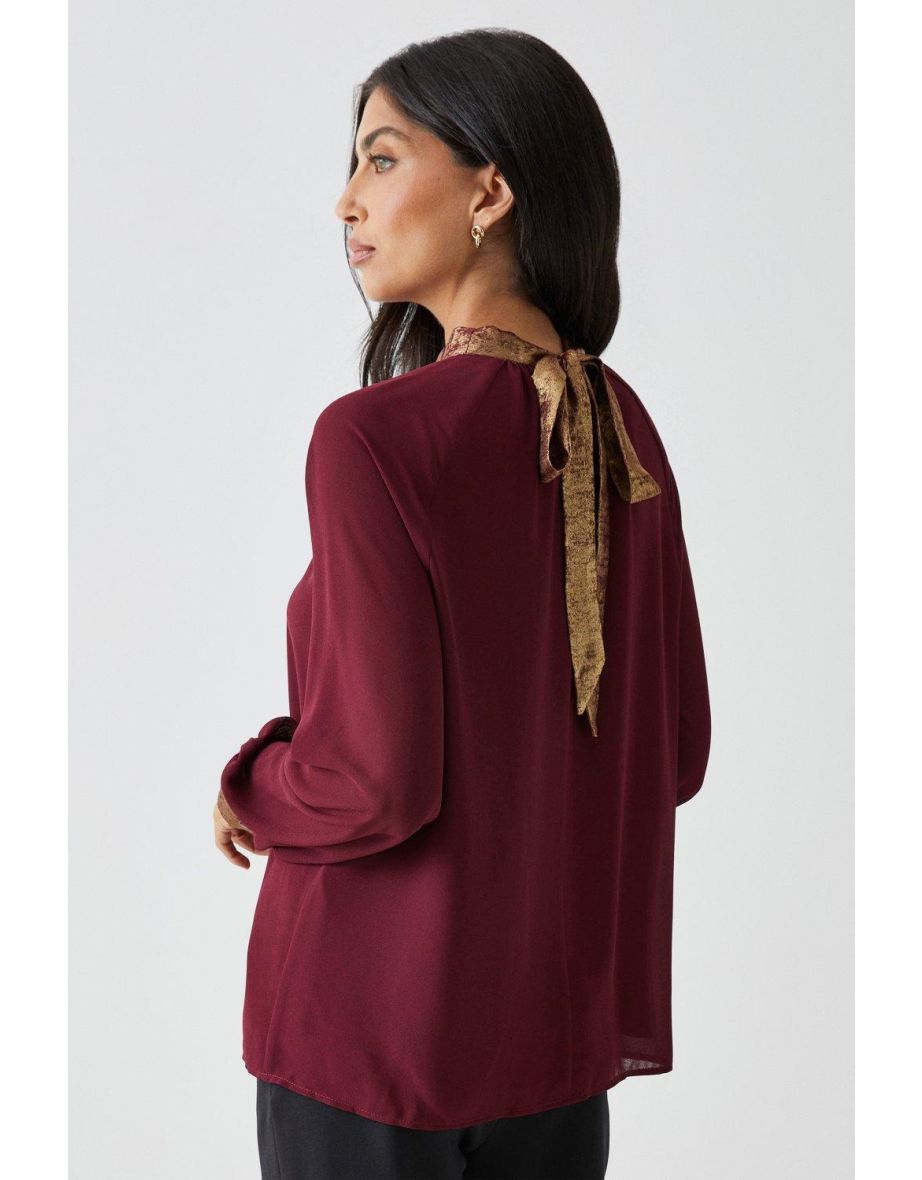 Wallis Red Bow Long Sleeve Top - 2