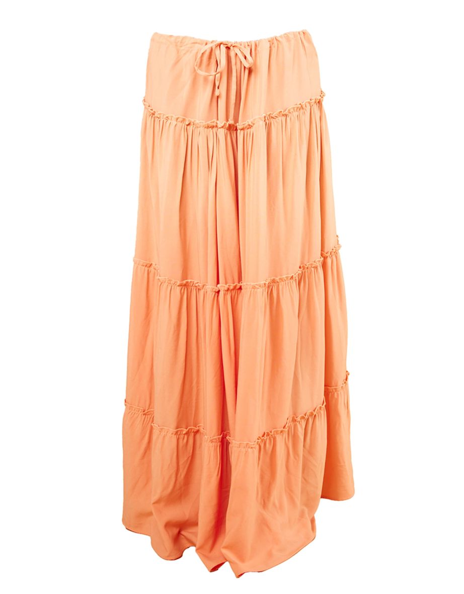 Coral Cotton Low Rise Drawstring Waist Tiered Maxi Skirt - 4