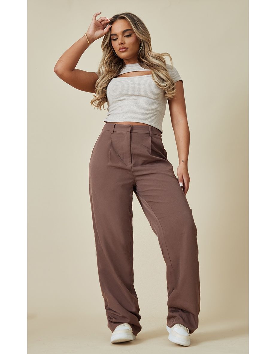 Taupe Woven Wide Leg Oversized Trousers
