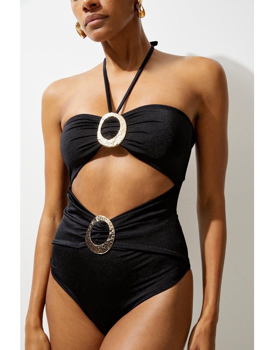 Slinky Trim Detail Cut Out Swimsuit - 3