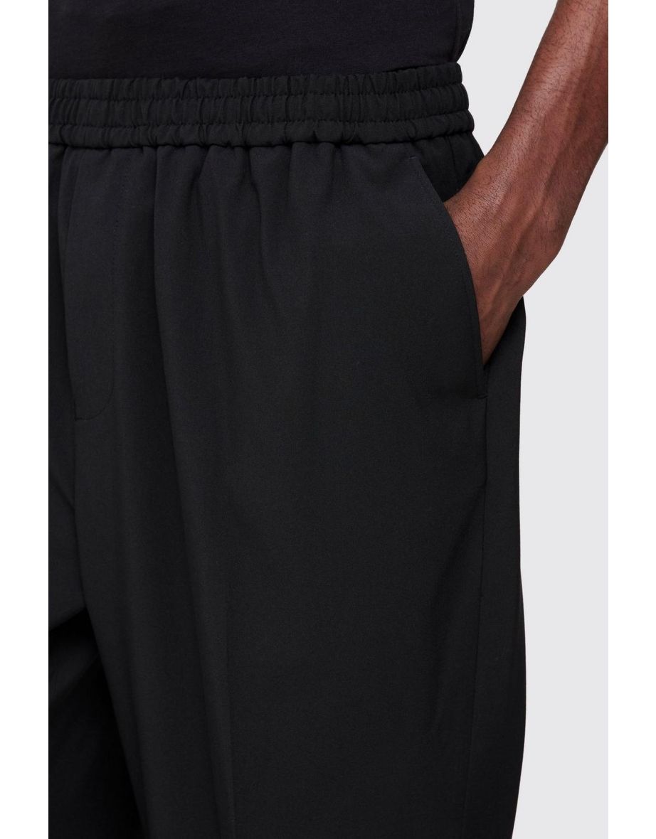 Elastic Waist Cropped Skate Fit Tailored Trousers - black - 2