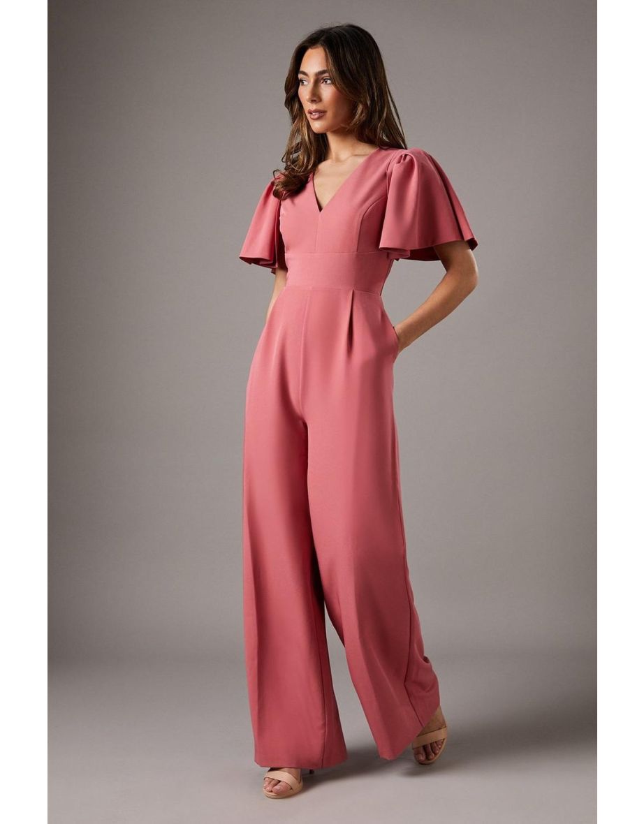 Flutter Sleeve Plunge Jumpsuit