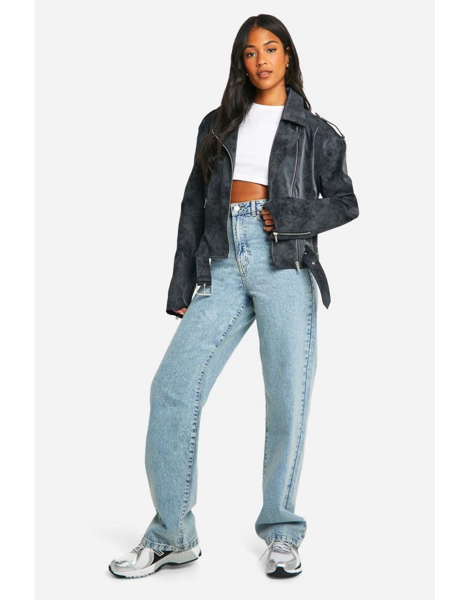 Tall Vintage Look Faux Leather Biker Jacket