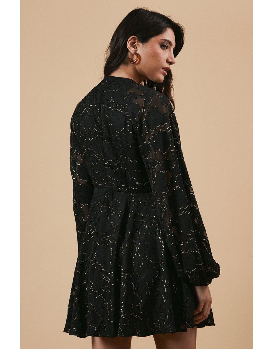 Chiffon Metallic Jacquard Mini Dress - 3
