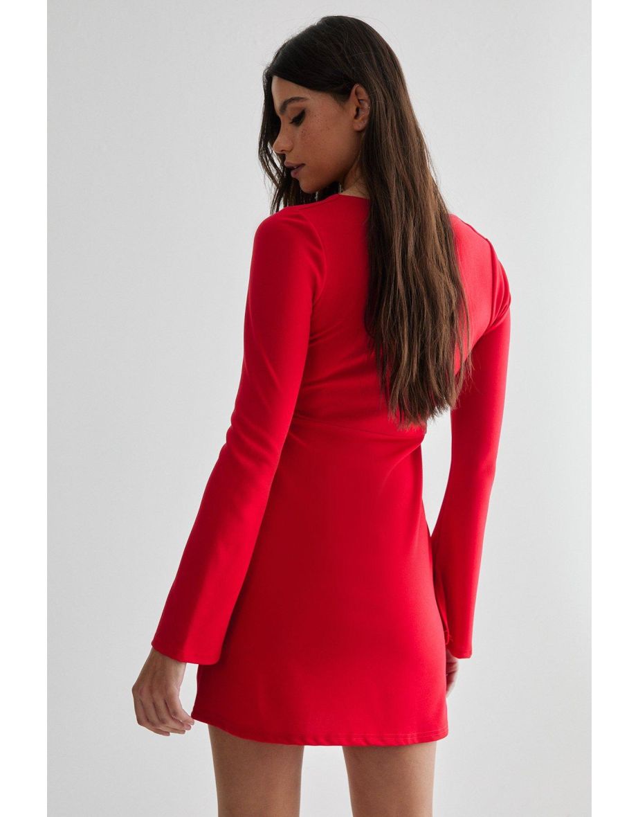 Square Neckline Long Sleeve Mini Dress - 3