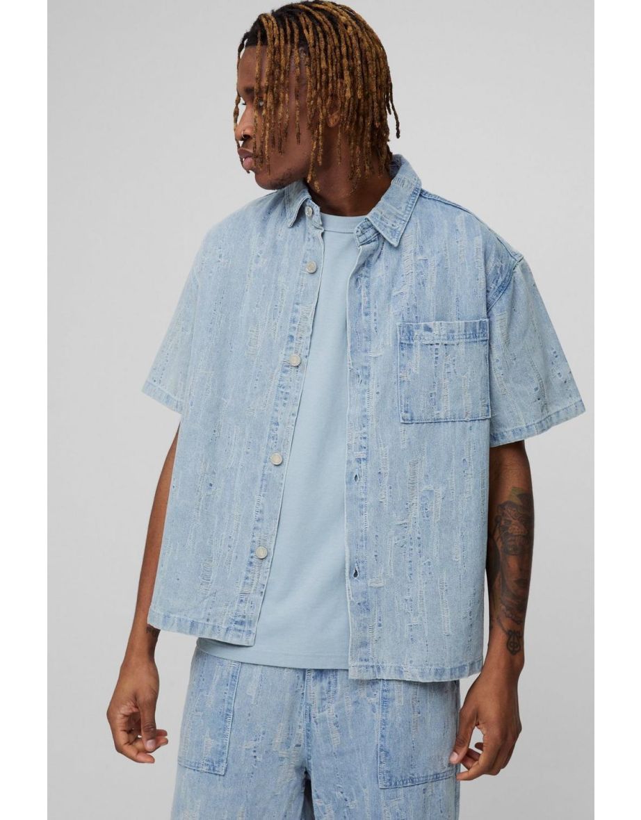 Tall Laddered Denim Boxy Oversized Shirt