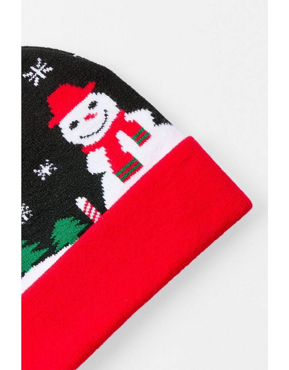 Festive Graphic Beanie in Black - black - 3