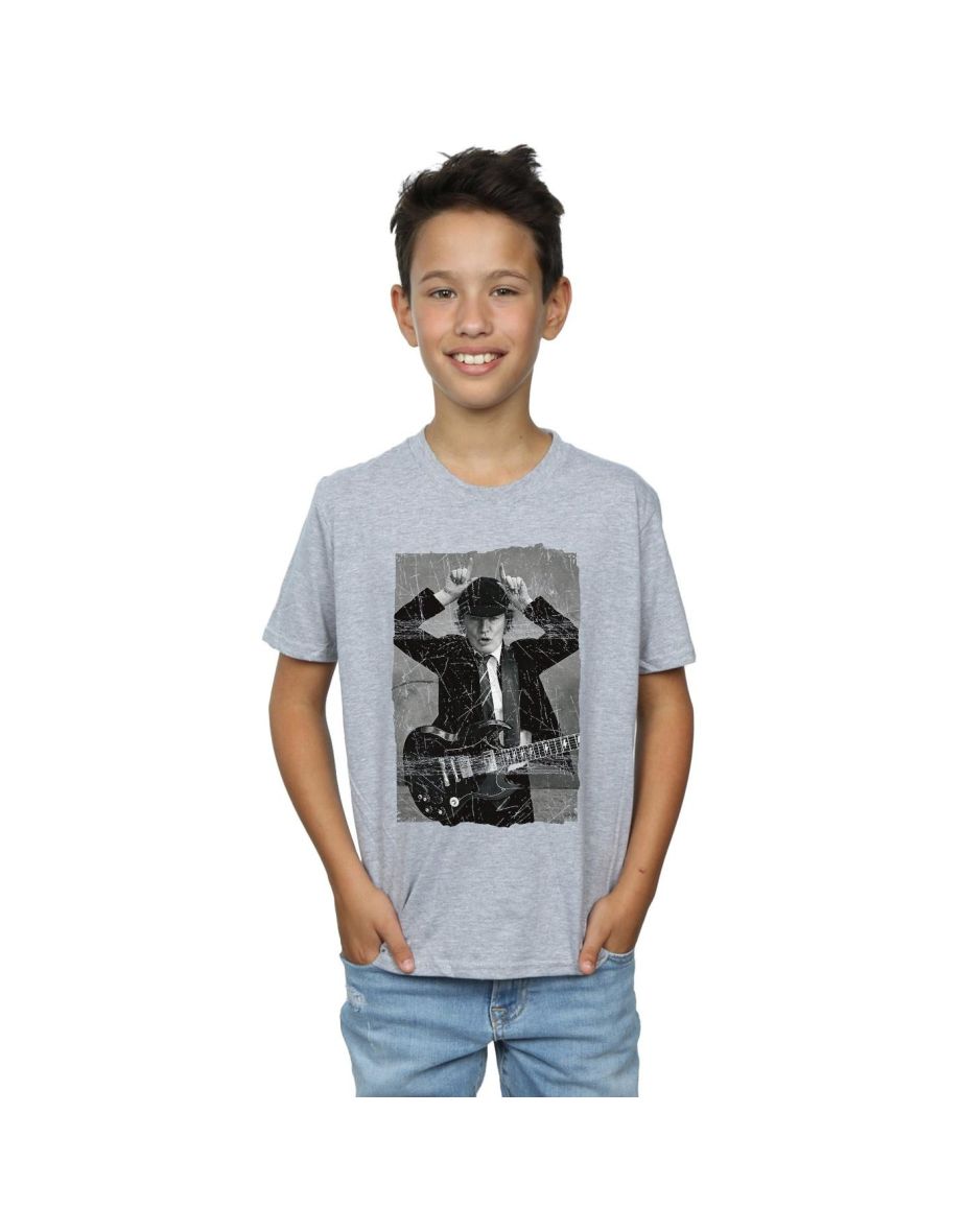AC/DC Boys Angus Young Distressed Photo T-Shirt - Sports Grey