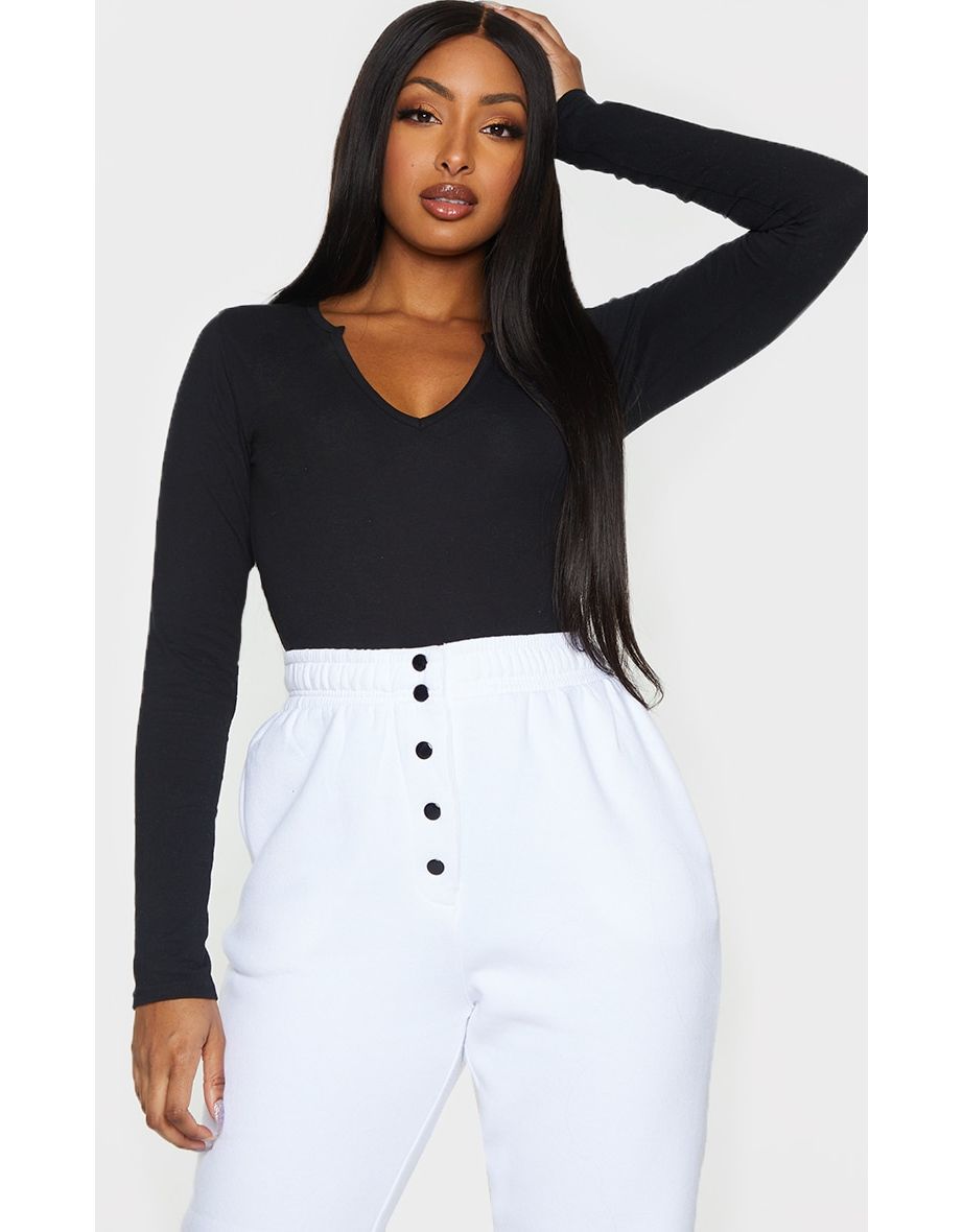 Essential Black Plunge Long Sleeve Bodysuit