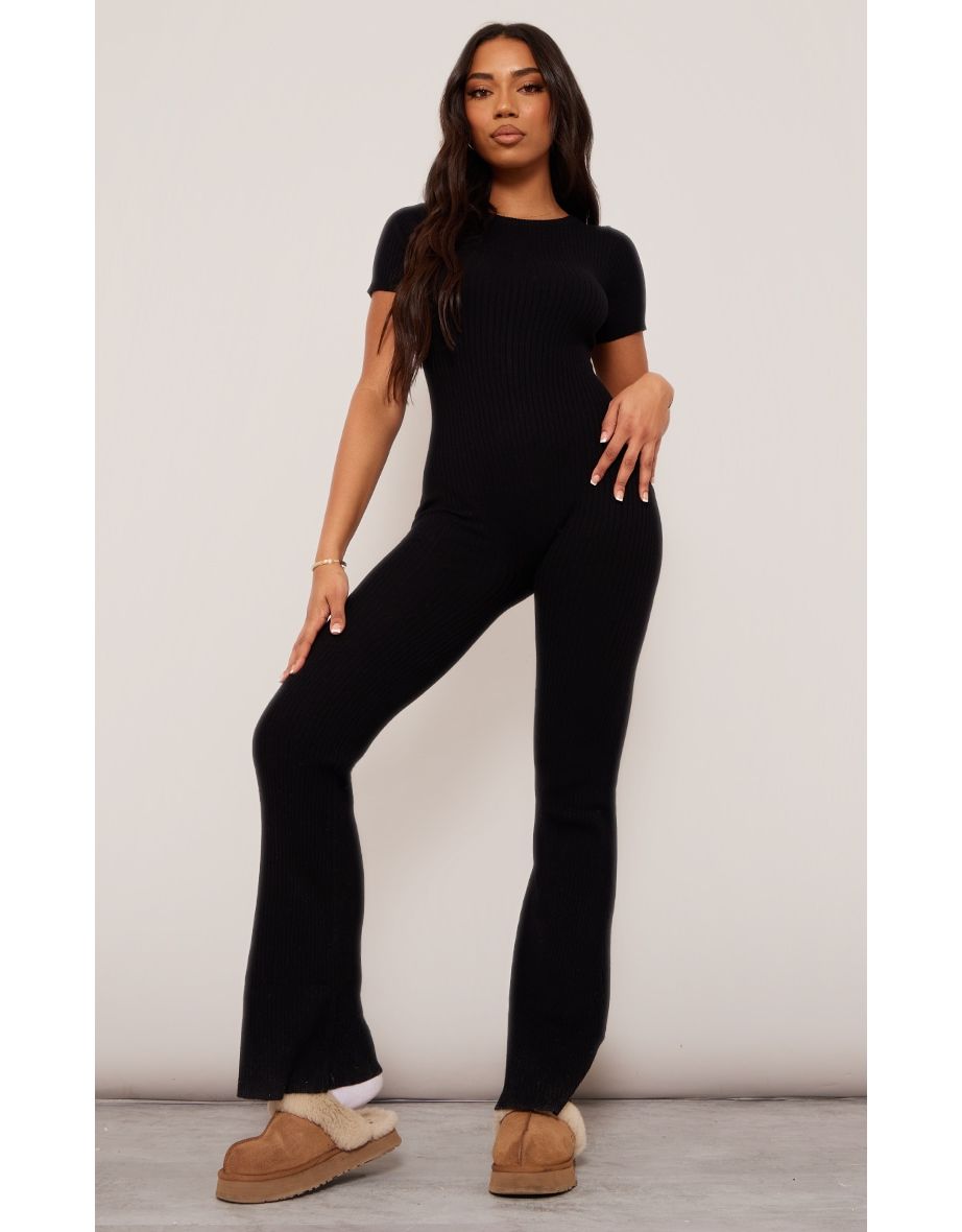Tall Black Knitted Zip Up Jumpsuit