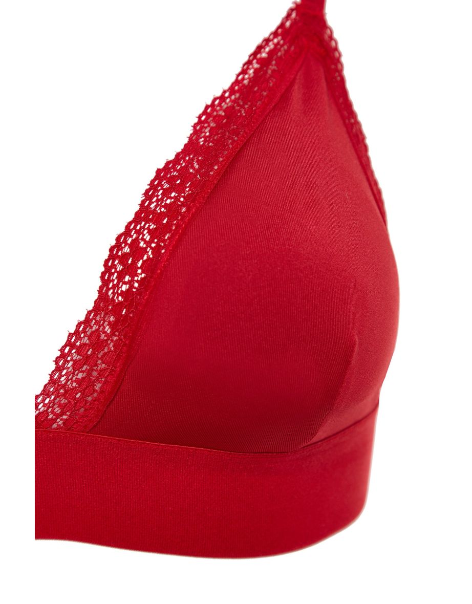 Red Polyamide Lace Detailed Rope Strap Covered Bralette Knitted Bra - 6
