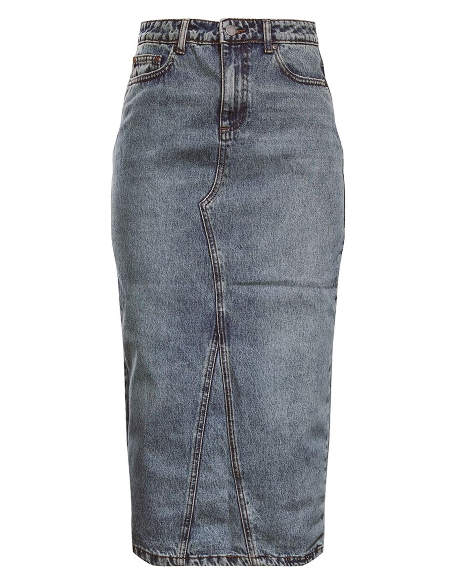 Acid Blue Wash Denim Split Back Midi Skirt - 4
