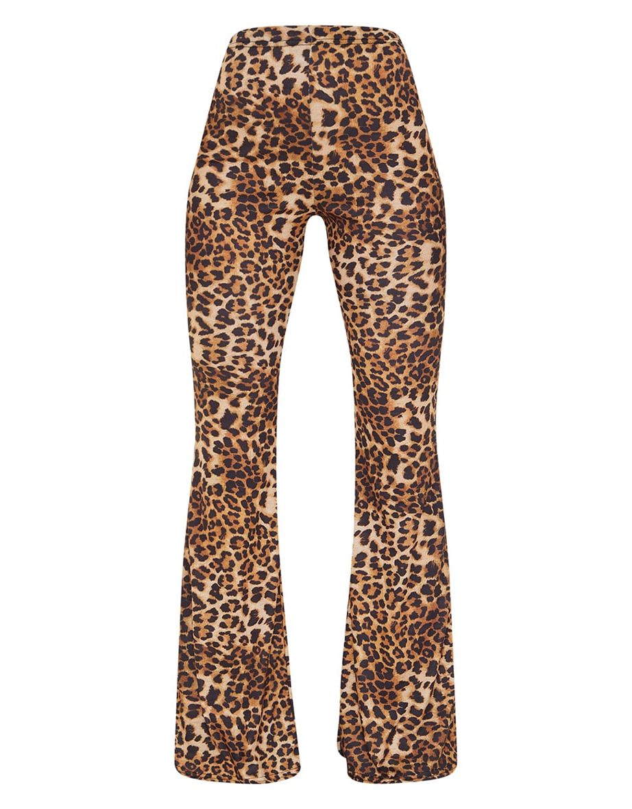 Brown Mini Leopard Print Flare Leg Trousers - 4