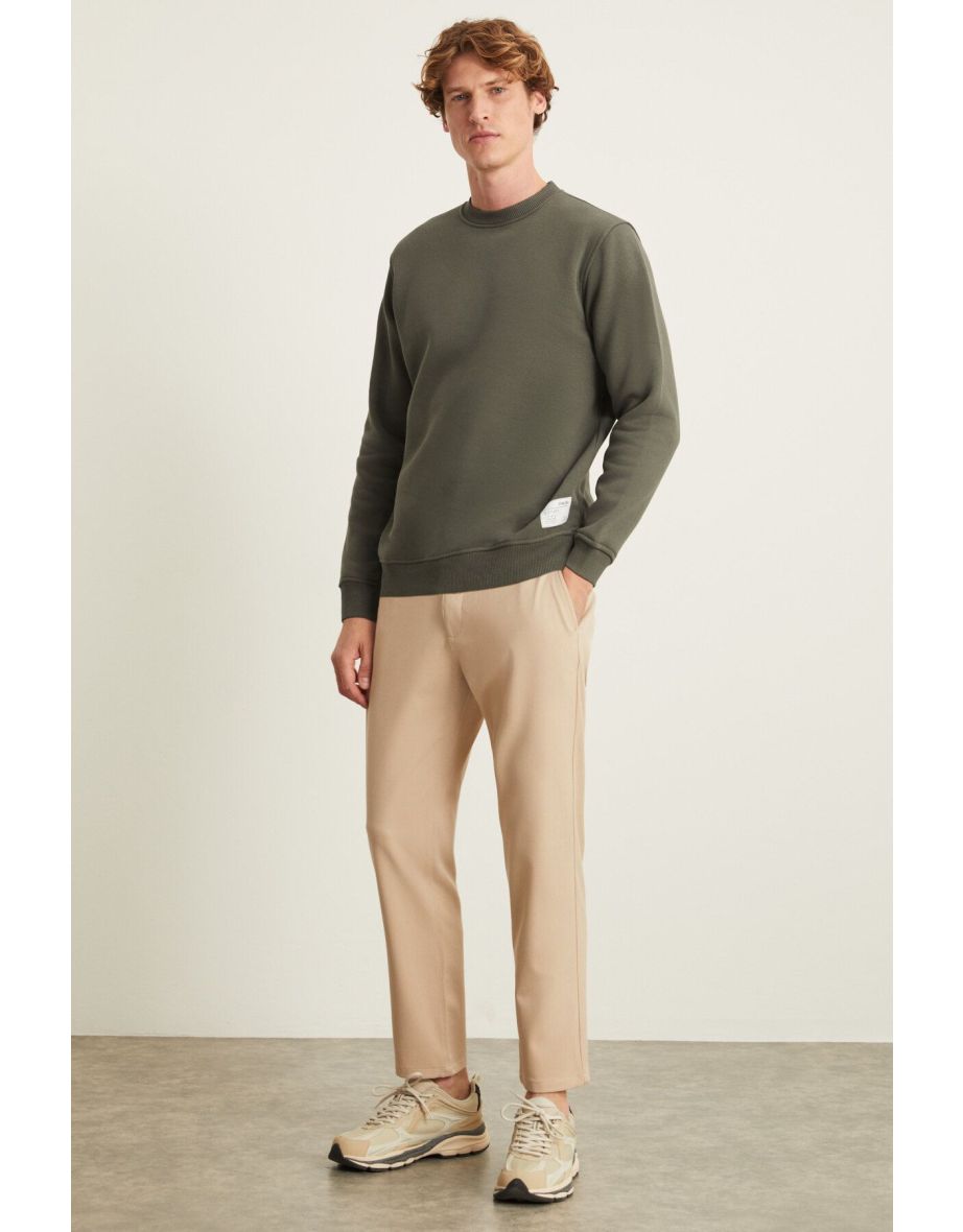 NATAS Men's Regular Fit 3 Thread Raised Round Collar Label Detailed Gray Sweatshirt