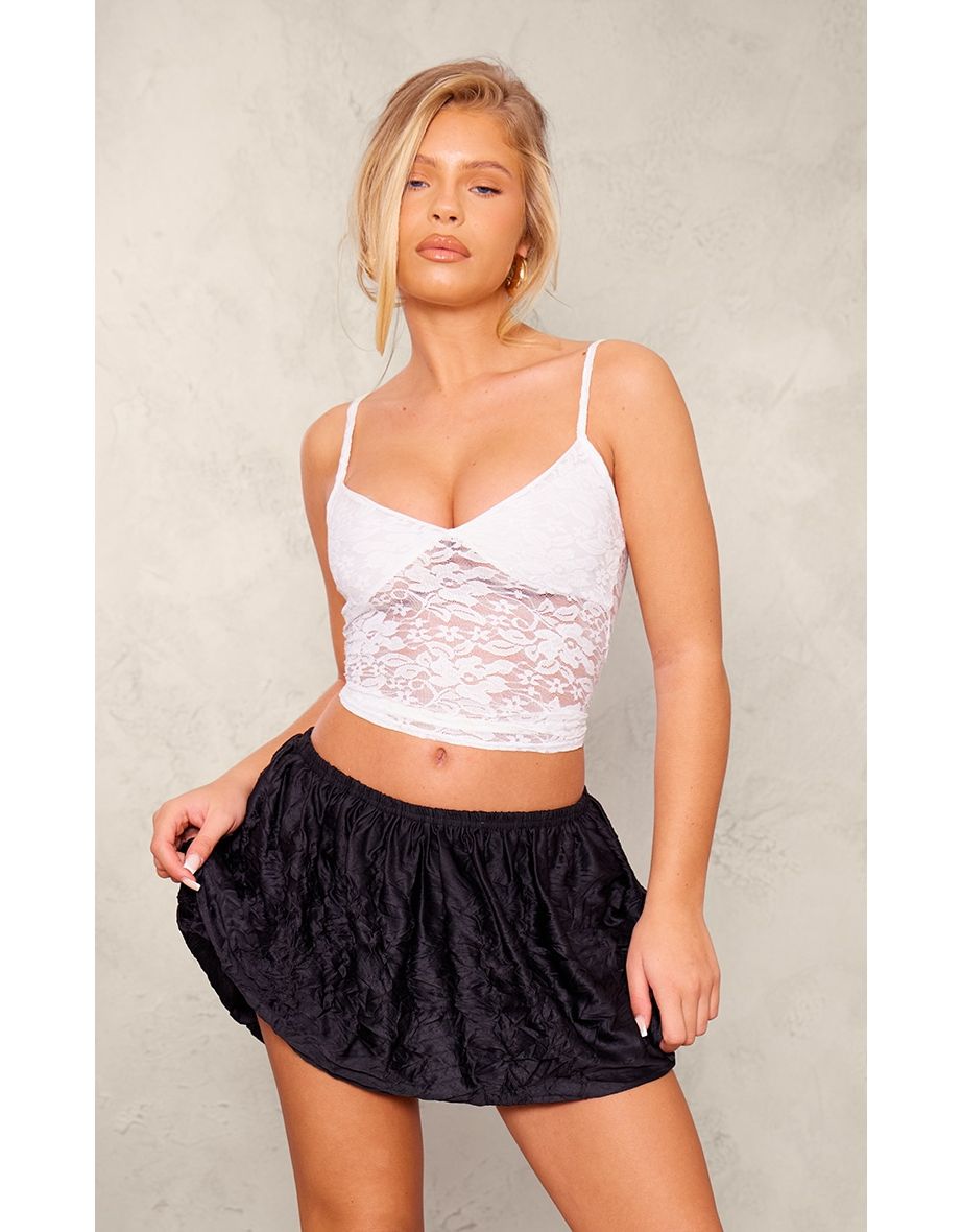 Black Crinkle Woven Micro Mini Puffball Skirt