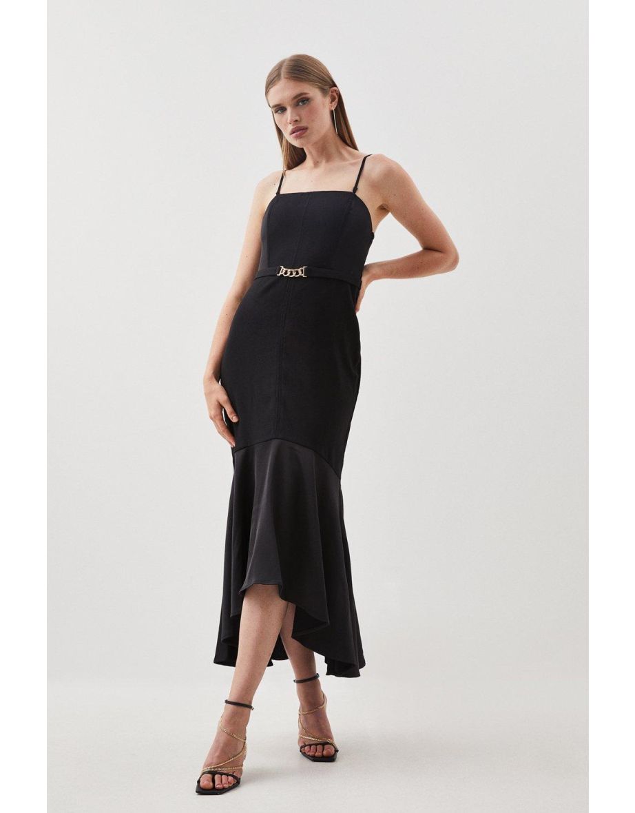 Bardot Satin Back Crepe High Low Hem Woven Midi Dress