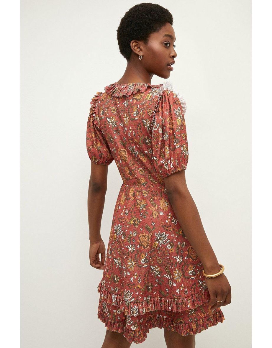 Paisley Crinkle Frill Wrap Dress - 2