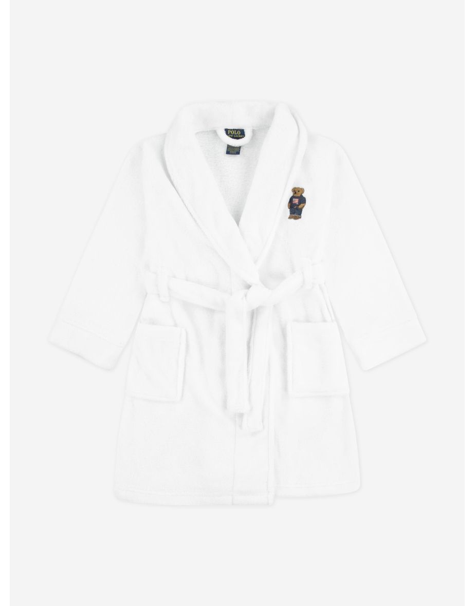 Boys Bear Patch Bathrobe in White