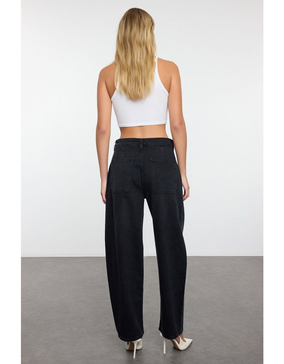 Black High Waist Barrel Baggy Jeans - 4