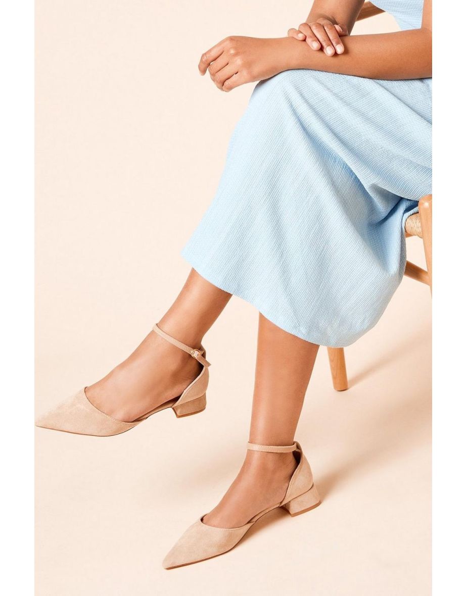 Bennie Faux Suede Pointed Low Block Heel Court Shoes
