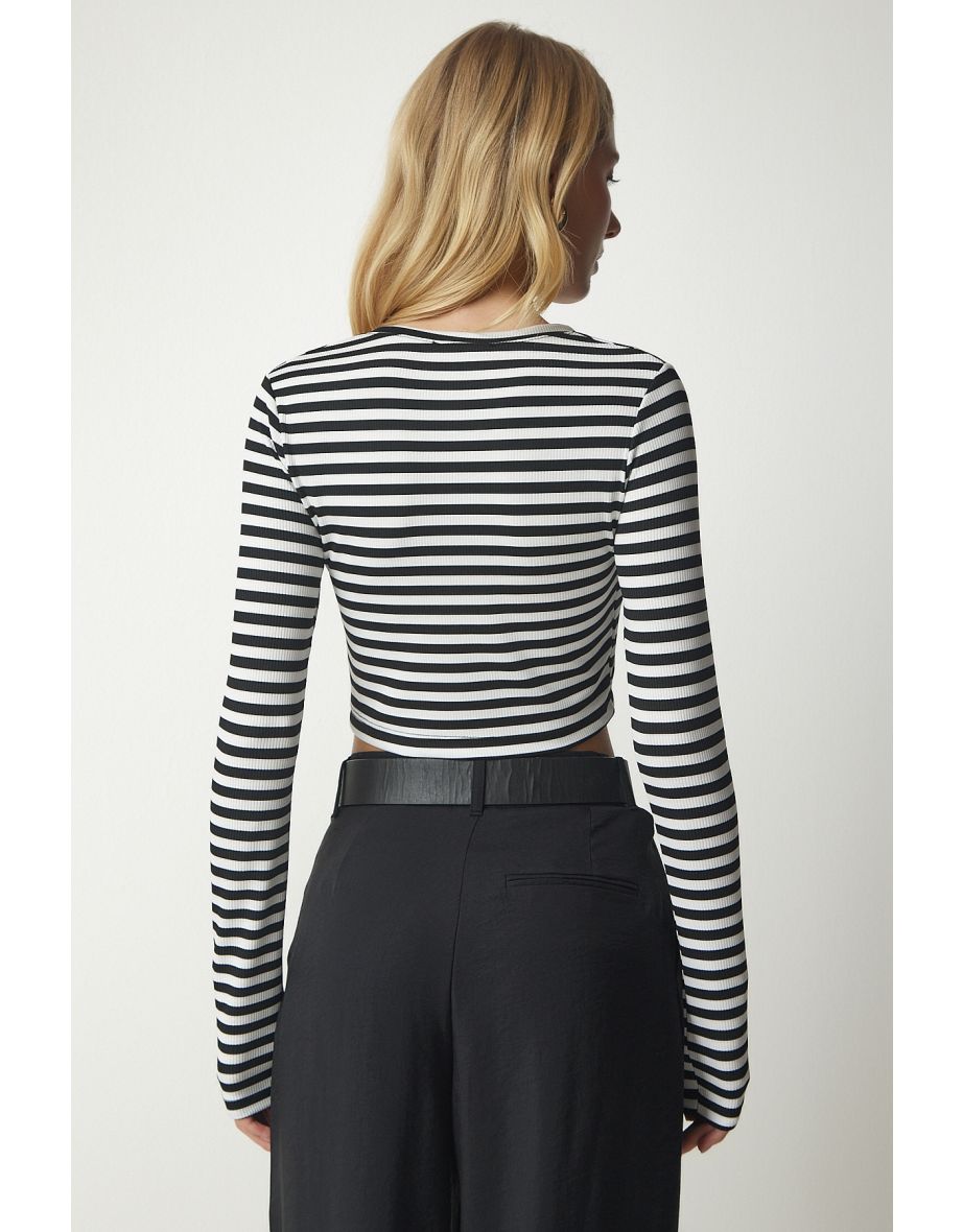 Women's Black and White Striped Camisole Crop Top - 4