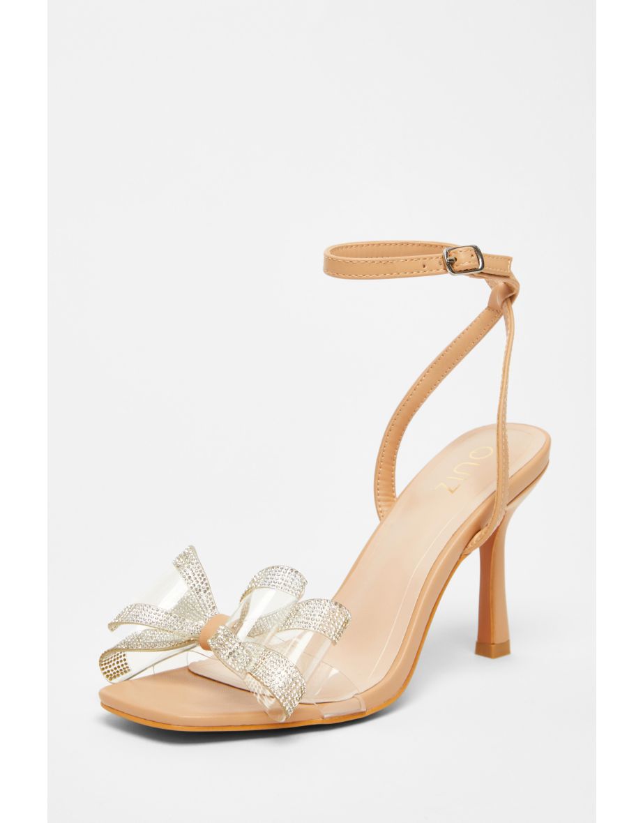 Nude Diamante Bow Heels