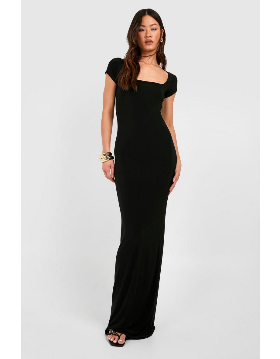 Tall Slinky Cap Sleeve Open Back Maxi Dress - black