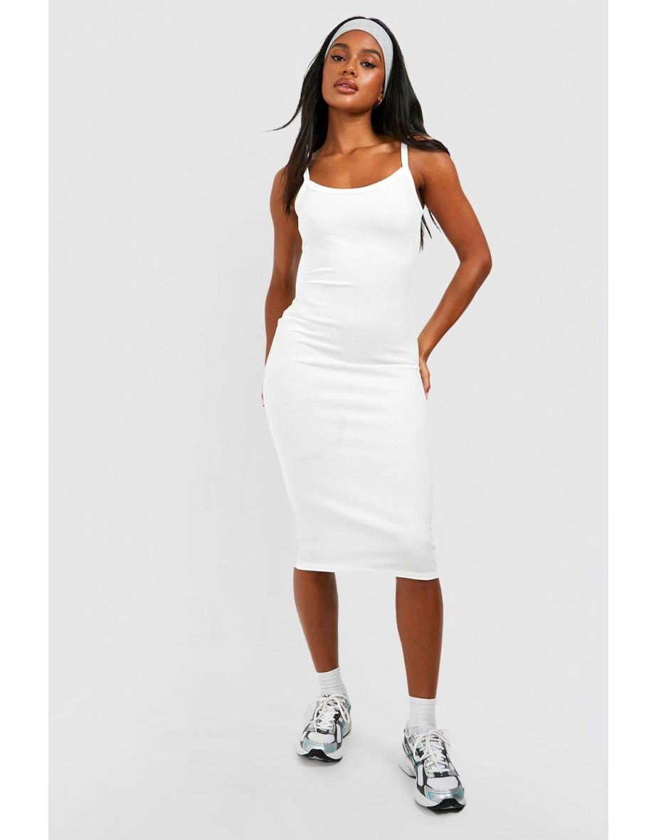 Strappy Rib Midi Dress - white