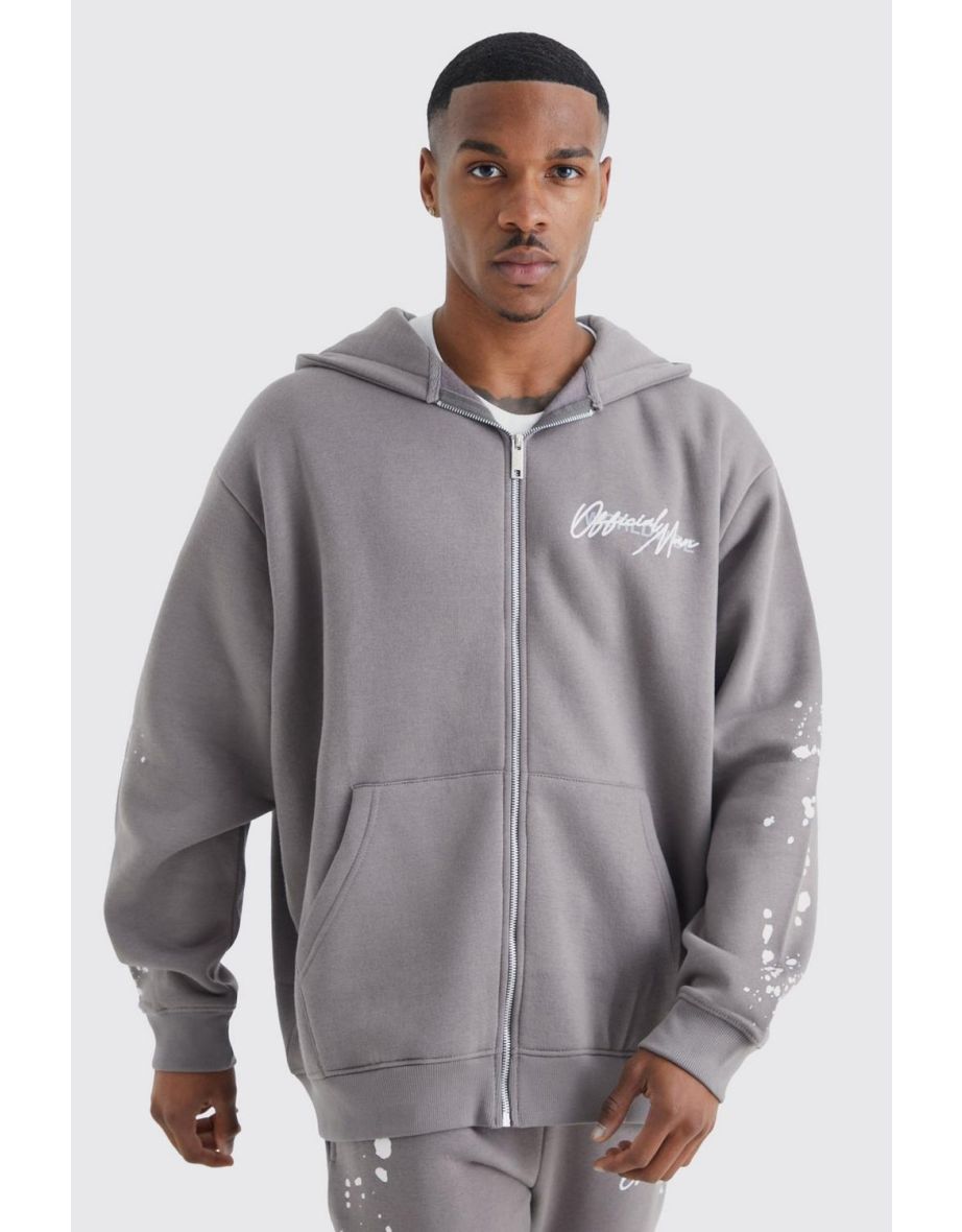 Oversized Graffiti Paint Splatter Hoodie - grey