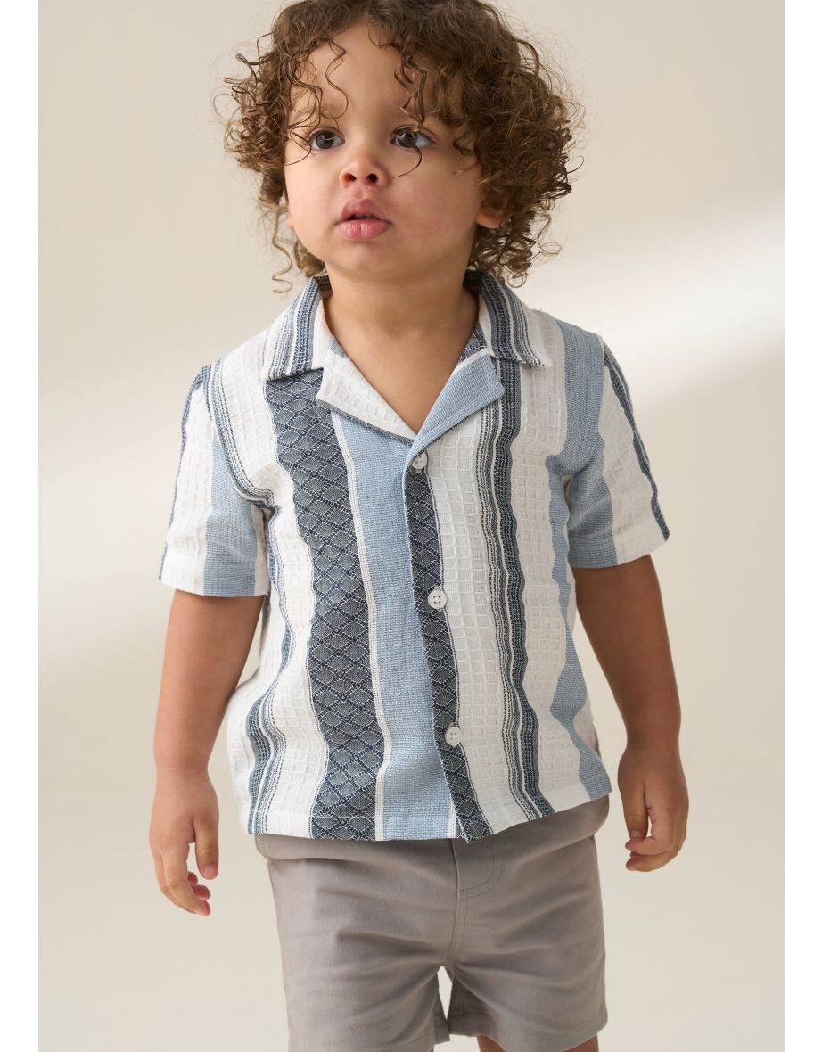 Enzo Mini Blue and White Jacquard Stripe Shirt