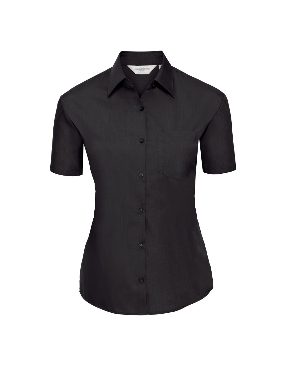 Russell Collection Ladies/Womens Short Sleeve Poly-Cotton Easy Care Poplin Shirt - Black