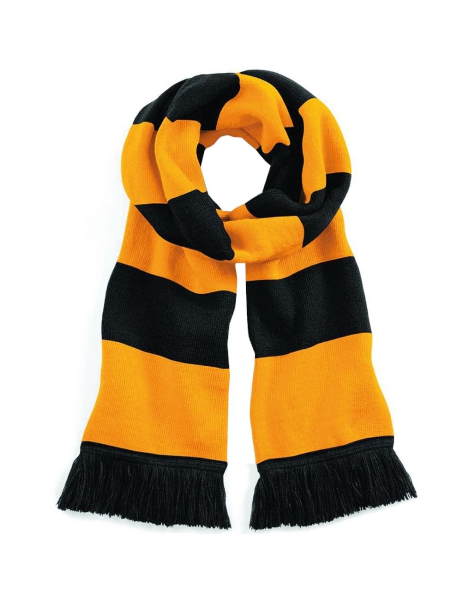Beechfield Varsity Unisex Winter Scarf (Double Layer Knit) - Black /Gold - 1
