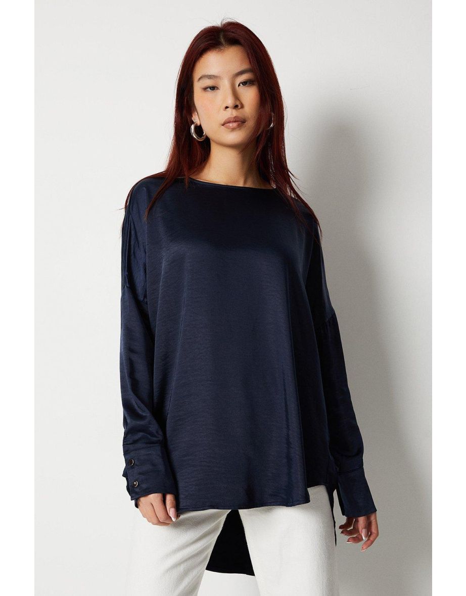 Textured Satin Long Line Tunic Top