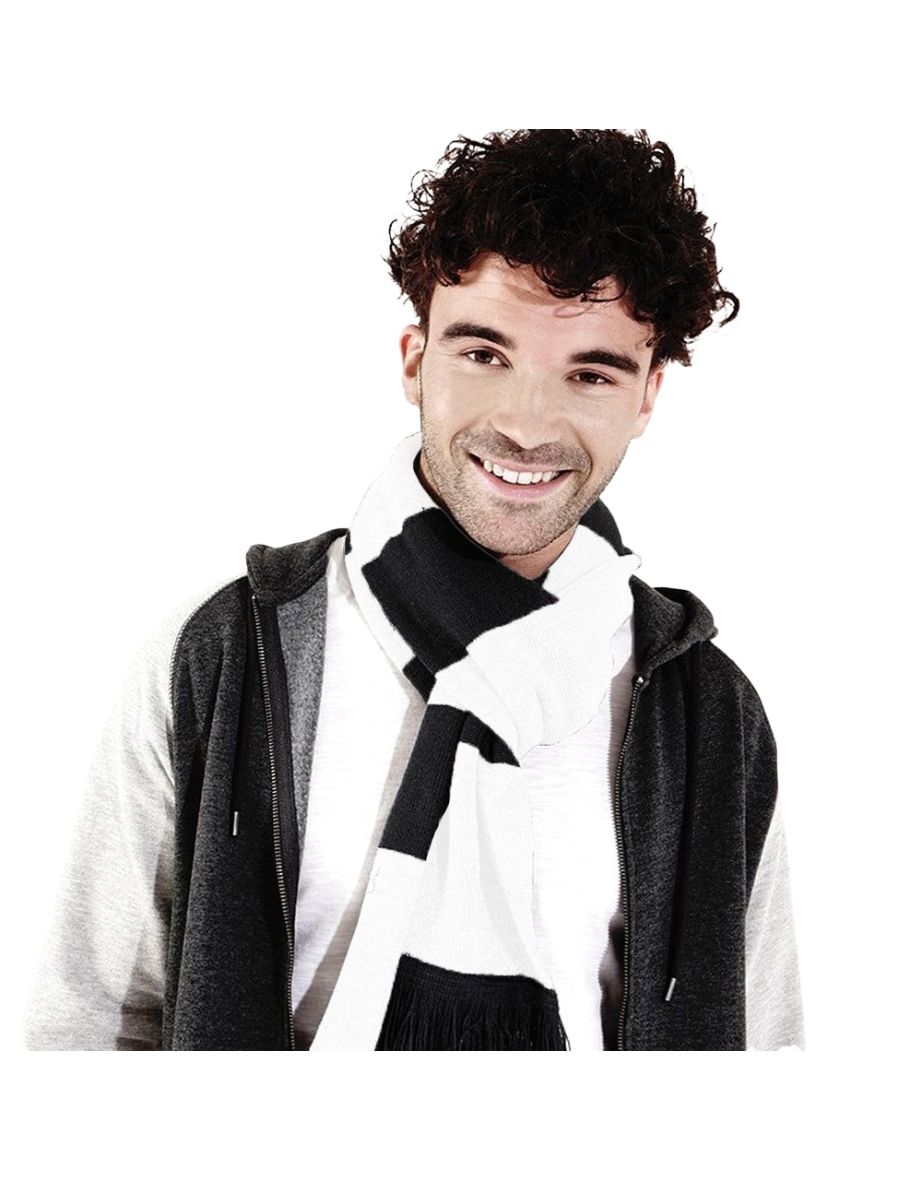 Beechfield Varsity Unisex Winter Scarf (Double Layer Knit) - Black /White - 1