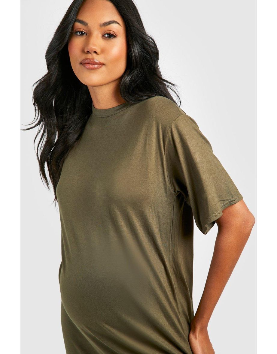 Maternity T-shirt Midaxi Dress - khaki - 3