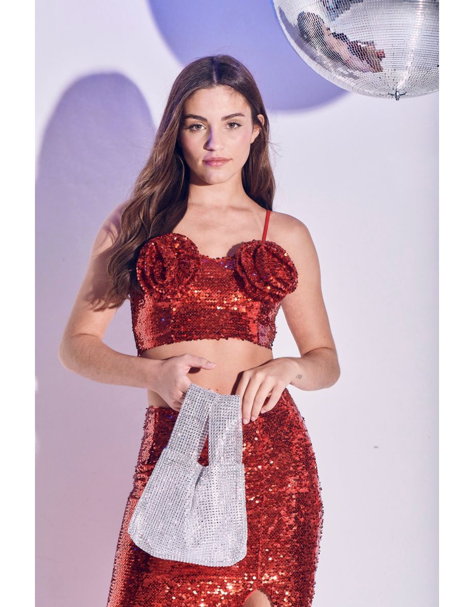 Rosa Co-ord Corsage Bust Crop Top - Deep Red