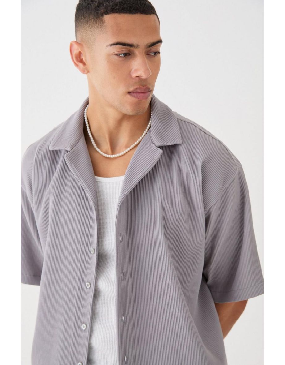 Oversized Short Sleeve Pleated Shirt And Short - grey - 2