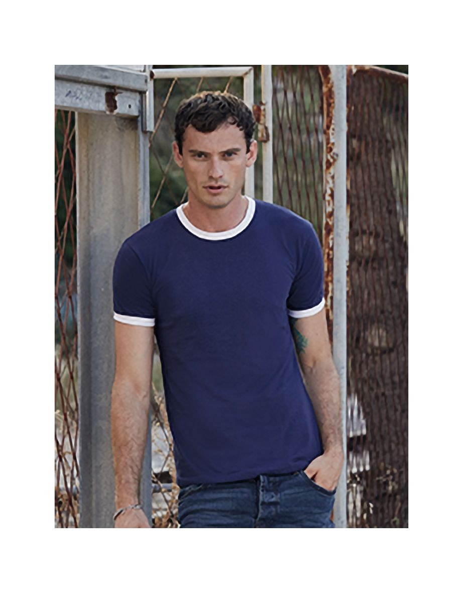 Fruit Of The Loom Mens Ringer Short Sleeve T-Shirt - Navy/White - 2
