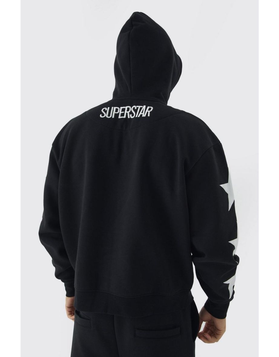 Oversized Boxy Off Season Puff Printed Hoodie - black - 2