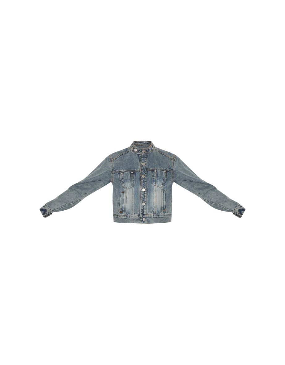 Vintage Blue Racer Collar Denim Jacket - 4