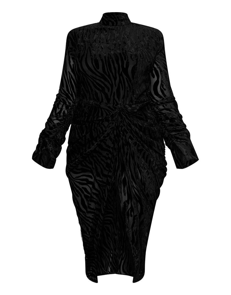 Plus Black Zebra Devore High Neck Draped Midi Dress - 4