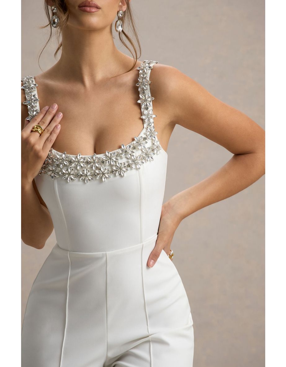 Amadi | White Embellished Strappy Flared-Leg Jumpsuit - 5