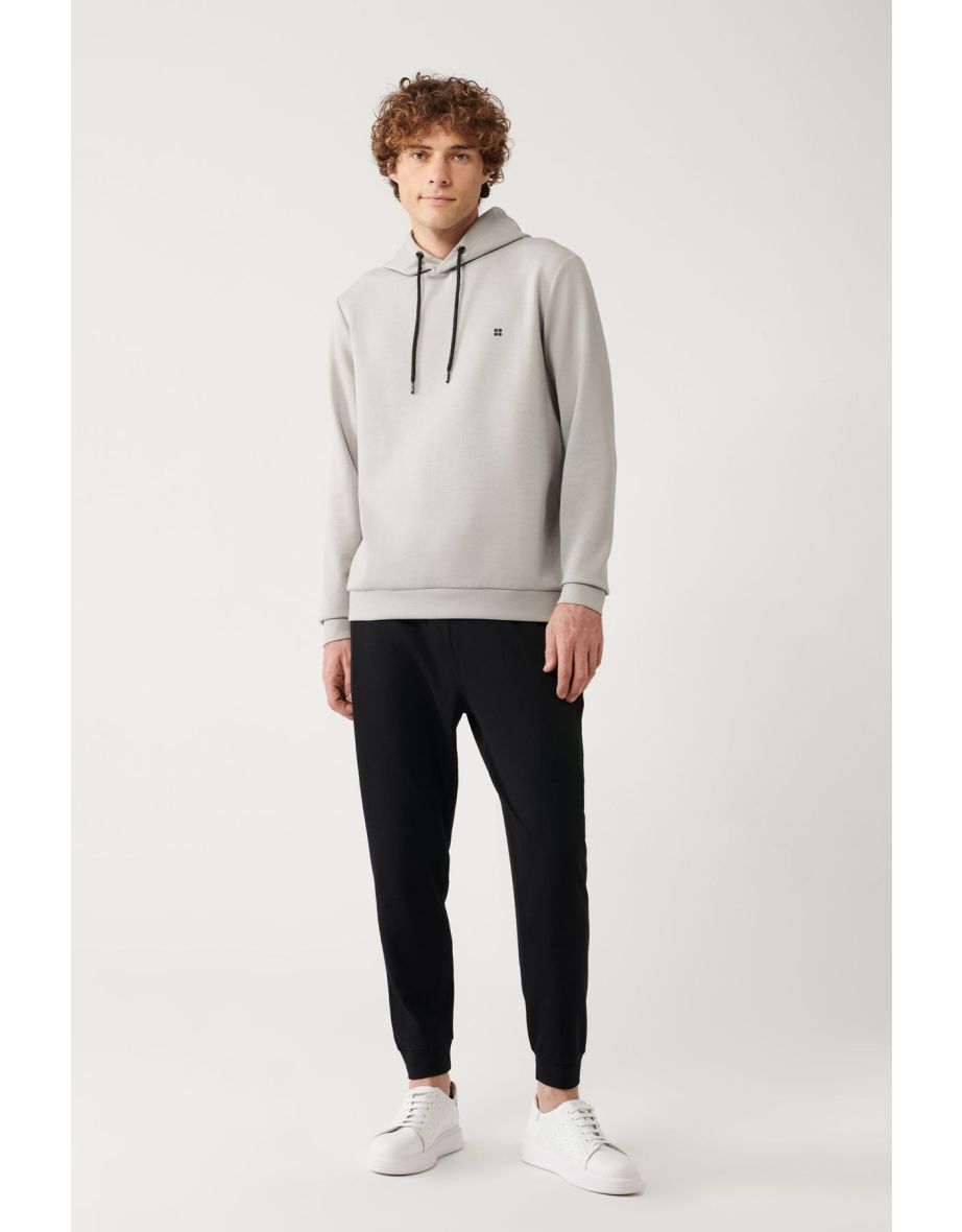 Men's Gray Sweatshirt Hooded Flexible Soft Texture Interlock Fabric Standard Fit Regular Cut