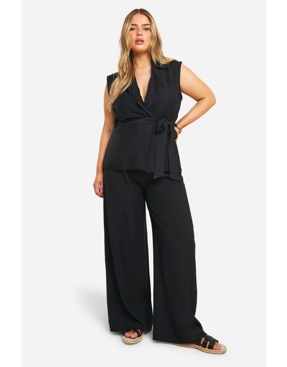 Plus Linen Look Sleeveless Blazer And Trouser Co-ord