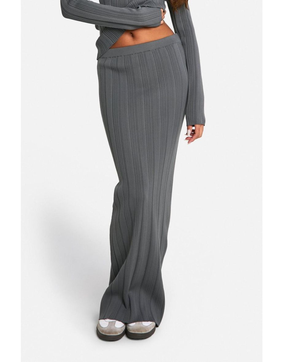 Lightweight Rib Knitted Maxi Skirt - charcoal - 3
